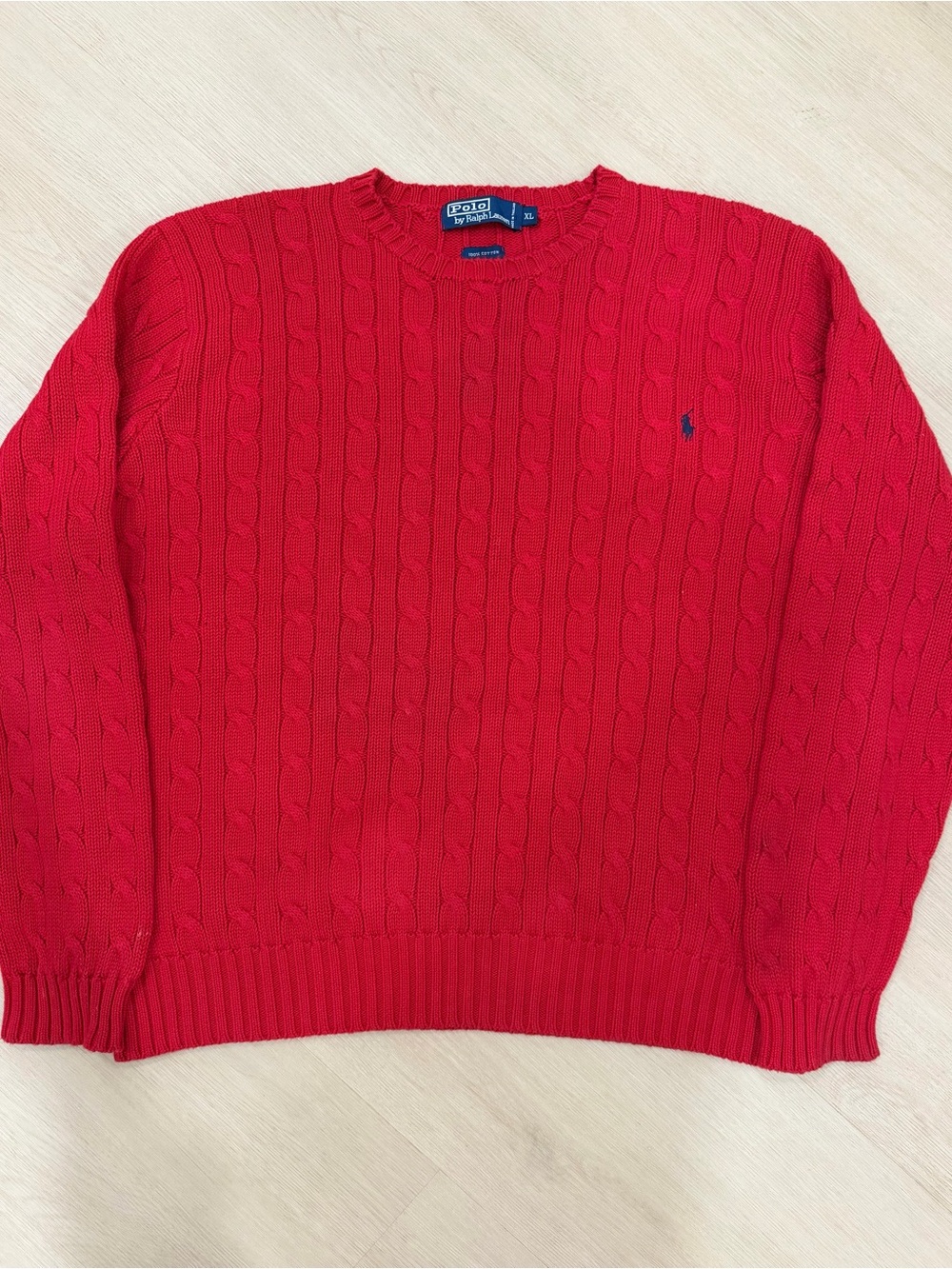 Polo Ralph Lauren Sweater XL Red Cable Knit Cotton Crewneck
